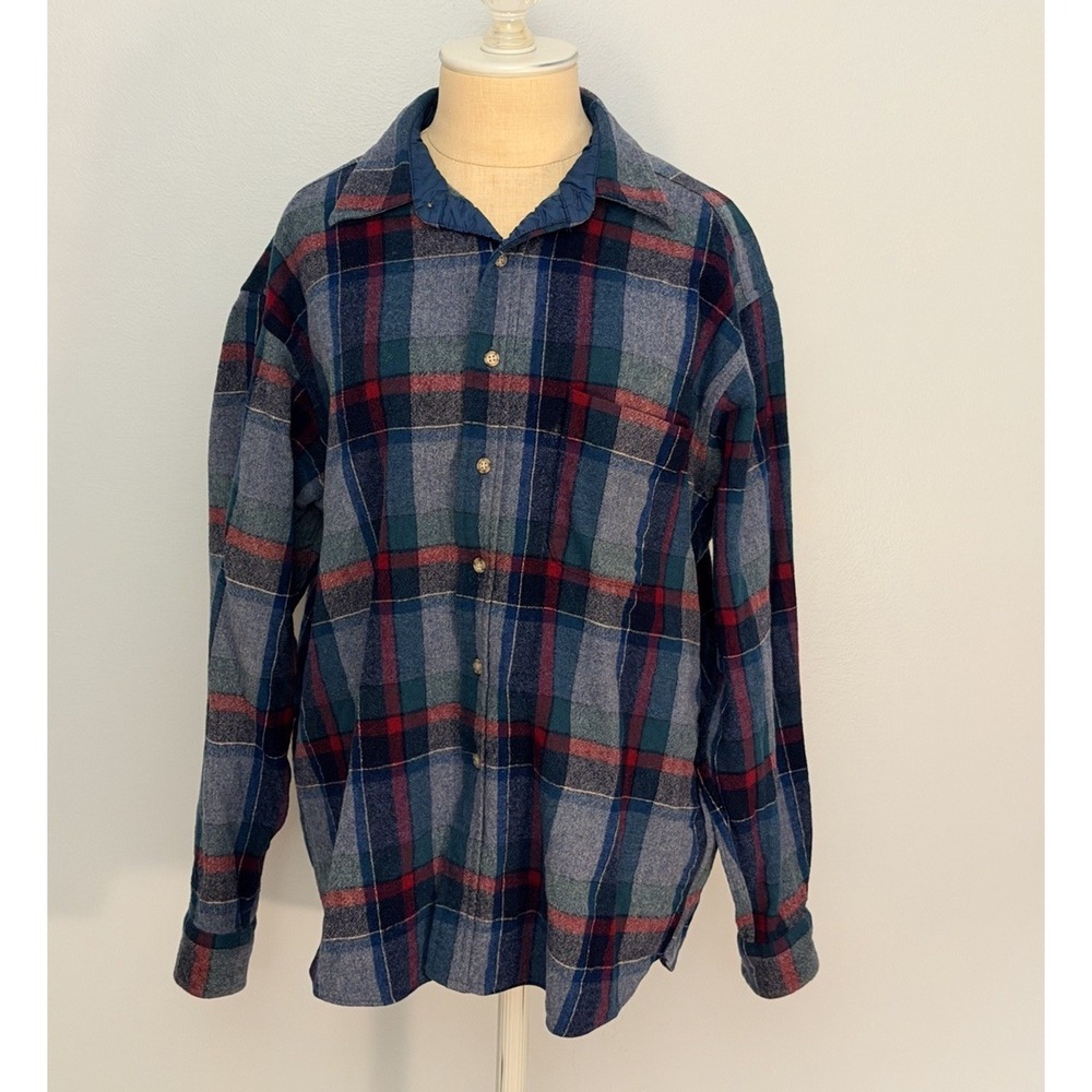 80's Pendleton 100% Virgin Wool Button Up Flannel Plaid Women's XL Cozy Fall